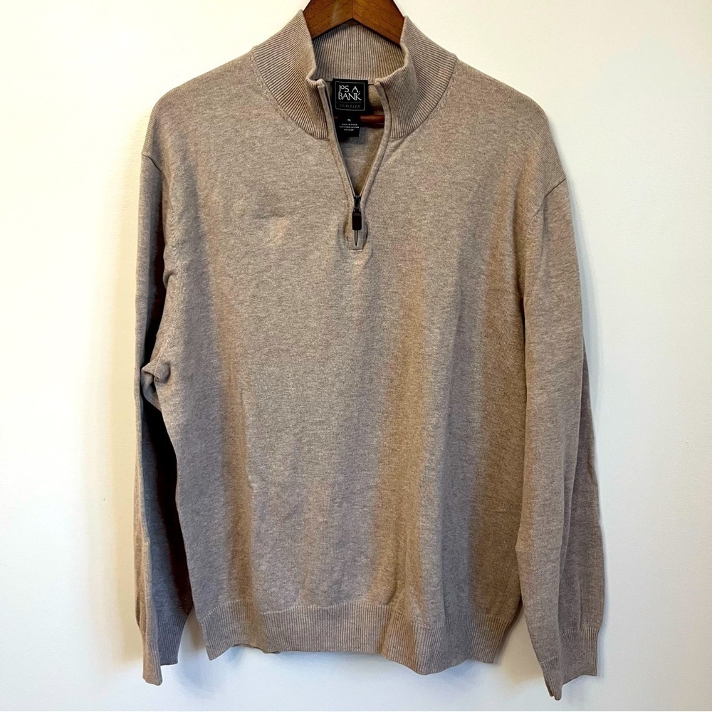 Jos.A.Bank Sweater XL Long Sleeve 1/4 Zip Traveler Sweater Pima Cotton Beige/Tan